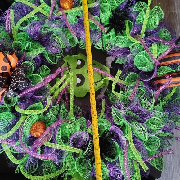 Hand Crafted Halloween Wreath with Frankenstein, Green and Purple Mesh - Picture 4 of 5
